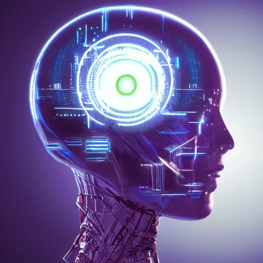 Prompt: a portrait of a cyberpunk artificial intelligence humanoid brain