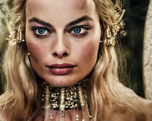 Image similar to Margot robbie as a goddess in heaven, Photography, Cinematic, Portrait, insanely detailed and intricate, hypermaximalist, elegant, ornate, hyper realistic, super detailed