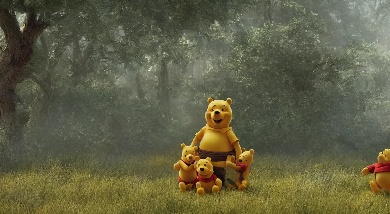 Image similar to winnie the pooh and the blustery day, trending on artstation, octane render