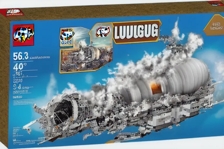 Prompt: hindenburg disaster, lego set, box art