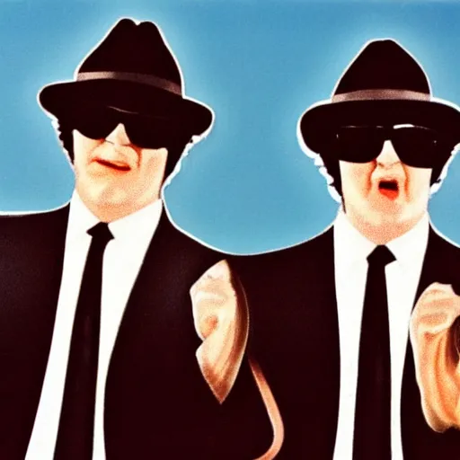 Prompt: the blues brothers as conjoined twins