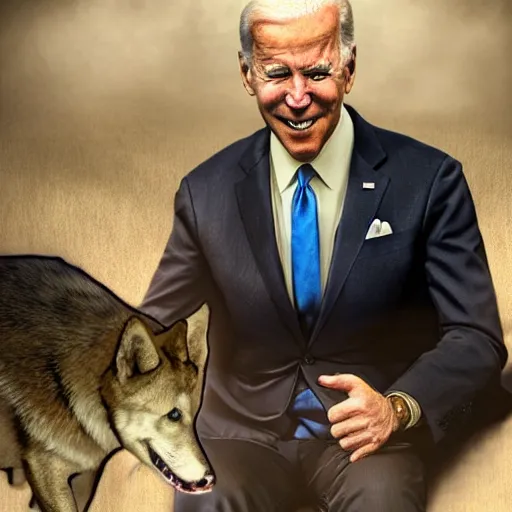 Image similar to Joe Biden in Skyrim with Doge, realistic render