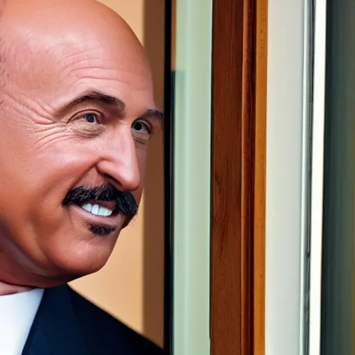 Image similar to dr. phil looking in through window, photography, high detail, tv star dr. phil, window