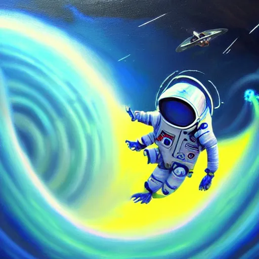 Prompt: cool mech spaceman surfing, isometric scifi astral spirit space journey in oil painting, pulled into the spiral vortex, trending on artstation, award winning, emotional, highly detailed ethereal isometric surrealist art