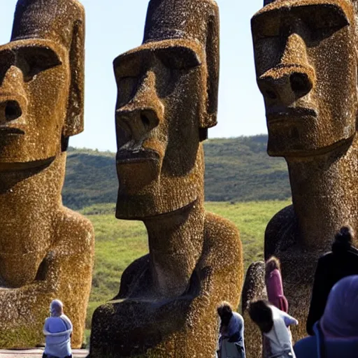 Prompt: people praying to an easter island statue, highly detailed, intricate