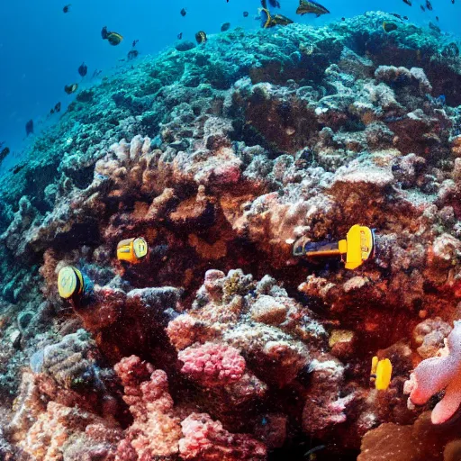 Prompt: JCB digging in a coral reef, wide angle, atmospheric, 4k