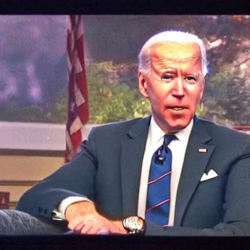 Prompt: Joe Biden fat and out of shape lying on the couch watching tv