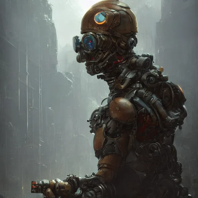 Prompt: a rugged engineer super mario with cybernetic enhancements, scifi character portrait by greg rutkowski, esuthio, craig mullins, 1 / 4 headshot, cinematic lighting, dystopian scifi gear, gloomy, profile picture, mechanical, half robot, implants, steampunk