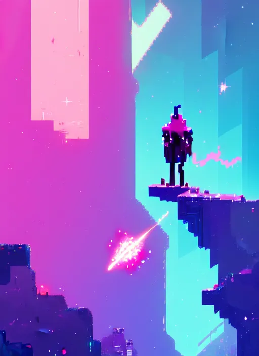 Image similar to an everending upspiraling sparkles of crystal, diamond and rose quartz, going into dark infinity, beautiful high quality hyper light drifter art, trending on artstation