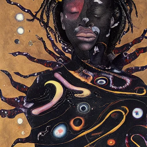 Prompt: Liminal space in outer space by Wangechi Mutu