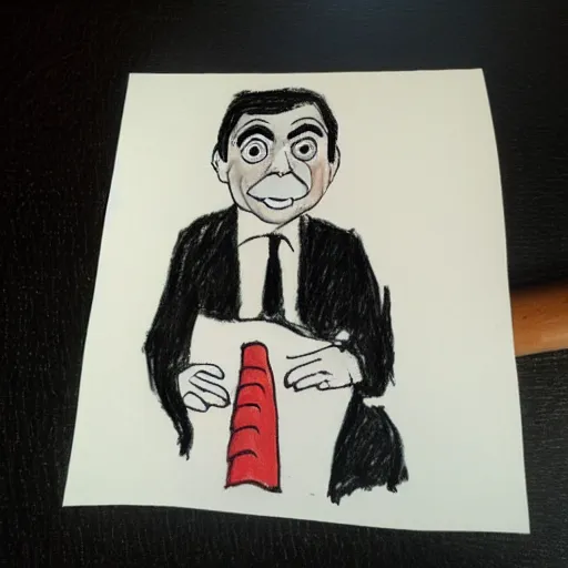 Image similar to mr bean drawn by a five year old, crayon