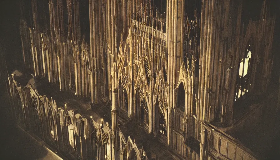 Image similar to 7 0 s film still from a horror movie about people standing on top of cathedrals, kodachrome, cinecolor, cinestill, film grain, film texture, retro, cinematic, high resolution, photorealism,