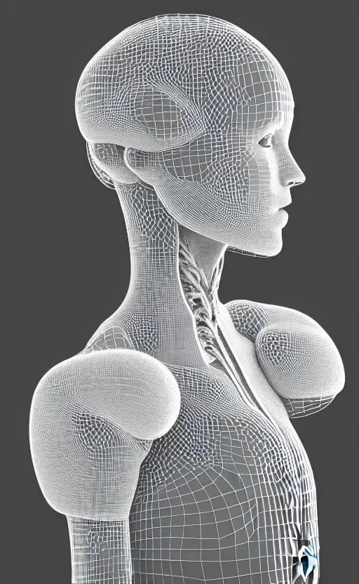 Image similar to complex 3d render of a beautiful profile woman face, vegetal dragon cyborg, 150 mm, beautiful natural soft light, rim light, silver details, magnolia stems, roots, fine lace, maze like, mandelbot fractal, anatomical, facial muscles, cable wires, microchip, elegant, highly detailed, white metallic armour, smoke vapour tornado, octane render, black and white, H.R. Giger style