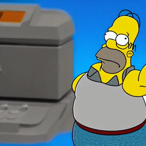 Image similar to Homer Simpson clay model reacts to receiving cryptocurrency, 3d, unreal engine 5