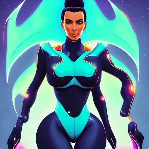 Image similar to kim kardashian in a neon genesis evangelion sci - fi power suit, intricate, elegant, highly detailed, digital painting, pixiv, artstation, concept art, smooth, sharp focus, illustration, art by artgerm and greg rutkowski and alphonse mucha