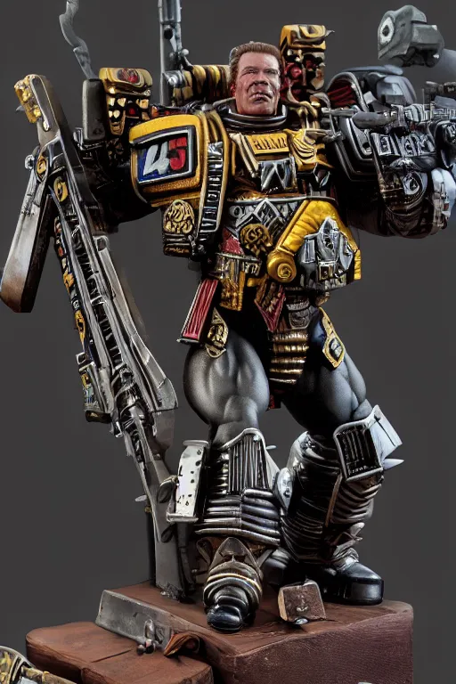 Image similar to arnold schwarzenegger Warhammer 40k Figure, studio photograph, diorama, games workshop, artstation, pinterest, 8k, sigma 75mm