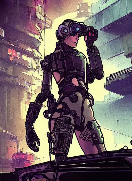 Prompt: cyberpunk cartel assassin on hover skiff. burning oil rig in the background. portrait illustration, pop art, art by ashley wood, alphonse mucha, laurie greasley and josan gonzalez. cinematic. dynamic lighting. realistic proportions. creative design. cell shading. machete