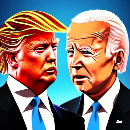 Image similar to a portrait of donald trump and joe biden having a fist fight, art station, digital art