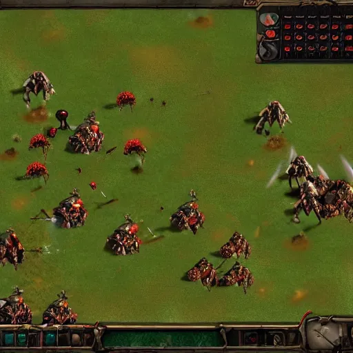 Image similar to an screenshot of an rts zombie game, detailed, realistic,