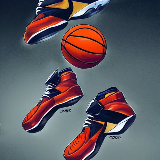 Prompt: basketball sneaker concept art, futuristic, sharp focus, illustration, concept art by tooth wu