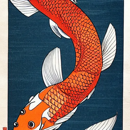 Prompt: japanese woman koi fish japanese art