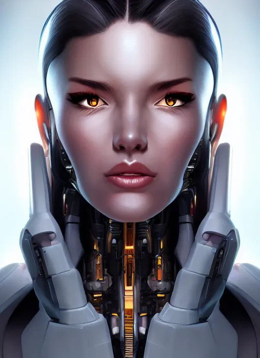 Image similar to portrait of a cyborg woman by Artgerm, (((((face turns left))))) face turns right, eyes closed , biomechanical, hyper detailled, trending on artstation