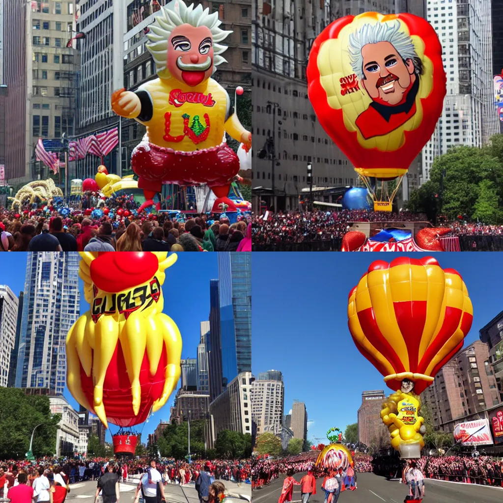 Prompt: Guy fieri macy’s day parade balloon.