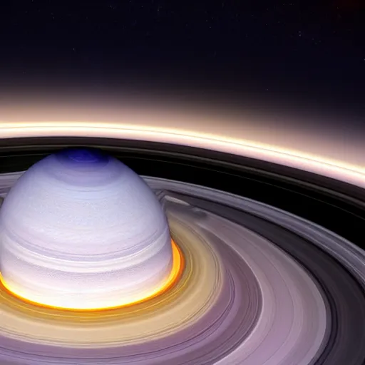 Image similar to Saturn with an accretion disk as its rings, cinematic photography, zoomed out photography, photorealistic photography, 4k, 8k, trending on artstation, artstationHD, artstationHQ