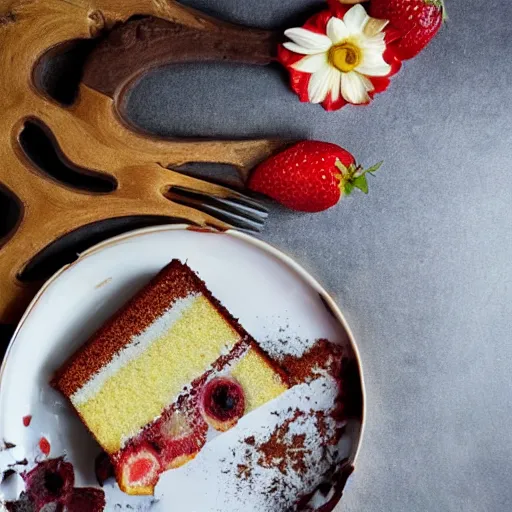 Prompt: a cake made by tongues, food photography