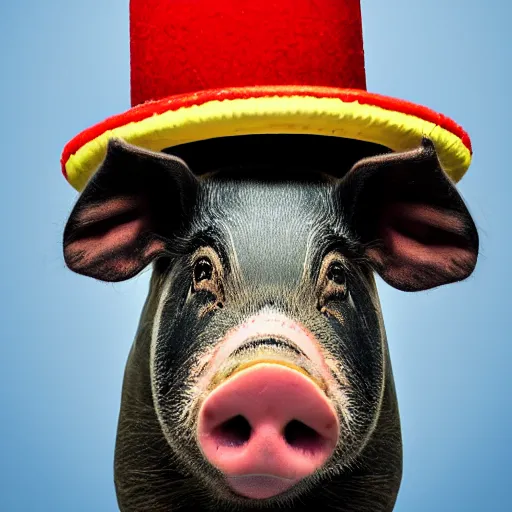 Prompt: an award winning portrait photo of a pig wearing a sombrero