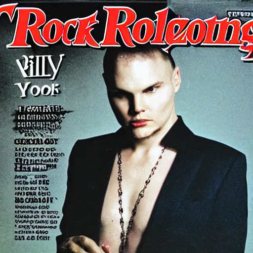 Prompt: 2 1 yo billy corgan 1 9 9 6 rock tour photograph, rollingstone magazine