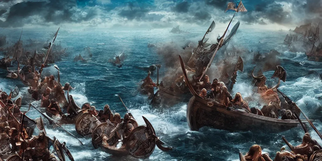 Prompt: An Epic viking sea battle, realistic 4k octane beautifully detailed render, 4k post-processing, highly detailed, intricate complexity, epic composition, magical atmosphere, cinematic lighting, masterpiece, ultra hd