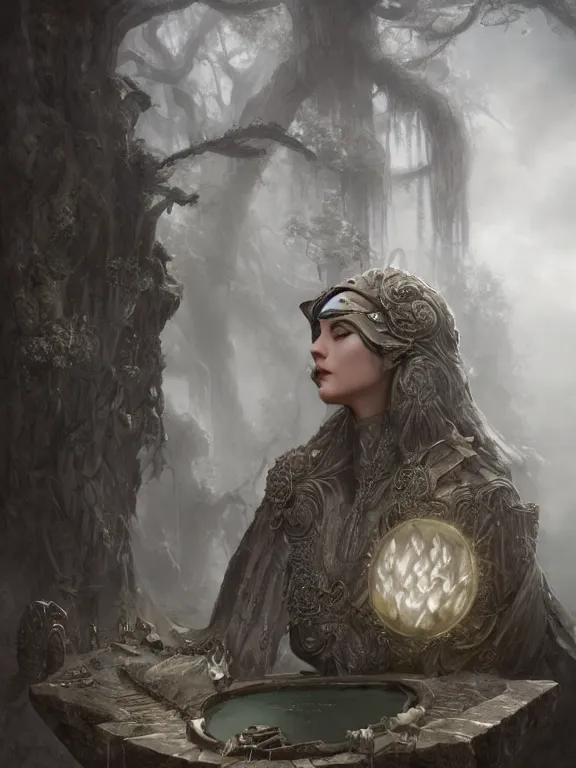 Prompt: a ultradetailed beautiful concept art of a strange and shady mask, placed on an old stone altar, the air seems to become oppressing around the mask, concept art, high resolution 4 k, by tom bagshaw, greg rutkowski, charli bowater and artgeem