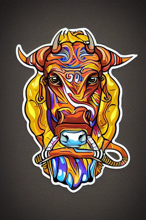 Prompt: A portrait of a bull on a motorcycle, sticker, highly detailed, colorful, illustration, smooth and clean vector curves, no jagged lines, vector art, smooth