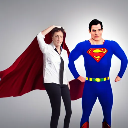 Image similar to photo of superman with the face of benjamin netanyahu, benjamin netanyahu as superman, bibi netanyahu dressed as superman, professional photography, studio lighting