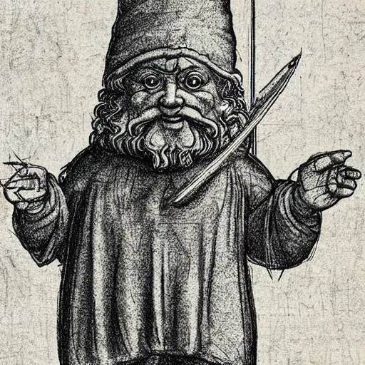 Prompt: proportional gnome, a detailed schematic drawing by Leonardo da Vinci