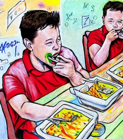 Image similar to an award winning photo of elon musk eating!! crayons!!!!!!, crayons!!!!!, 4 k, high quality