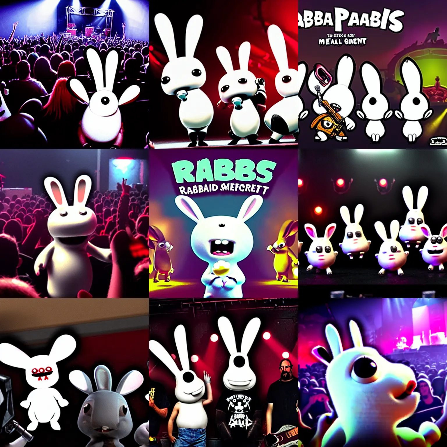 Prompt: rabbids at a metal concert