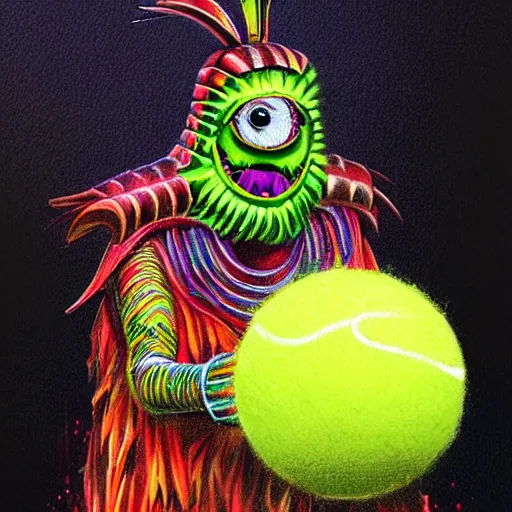 Prompt: a tennis ball monsters ,Egyptian, colorful, digital art, fantasy, magic, trending on artstation, ultra detailed, professional illustration by Basil Gogos