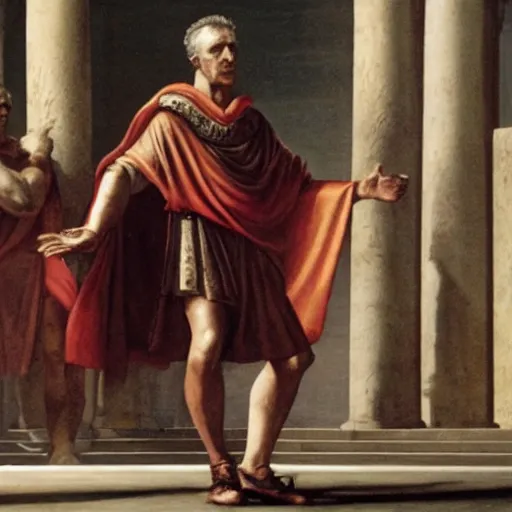 Prompt: In-the-flesh photo of julius caesar giving thumbs up