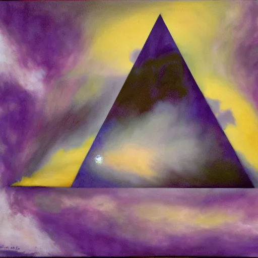 Prompt: a dark matter wind and dust pieces of purple sky with a white sun falls to the ground, futurism, schizophrenia, hyperrealistic fall triangle