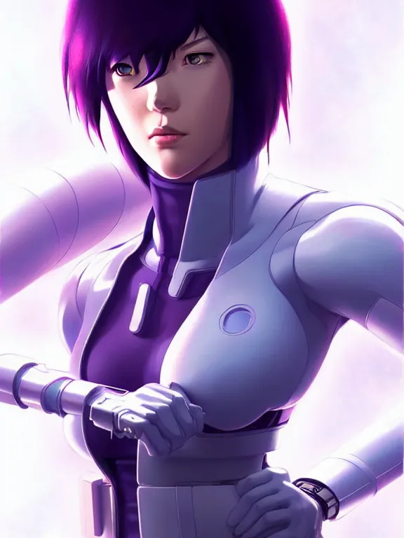 Image similar to a fullbody portrait of motoko kusanagi ghost in the shell, finely detailed features : : gits sac twenty forty five netflix : : by ilya kuvshinov, rossdraws, artgerm, sola digital arts, production ig, anti aliasing, raytracing : :