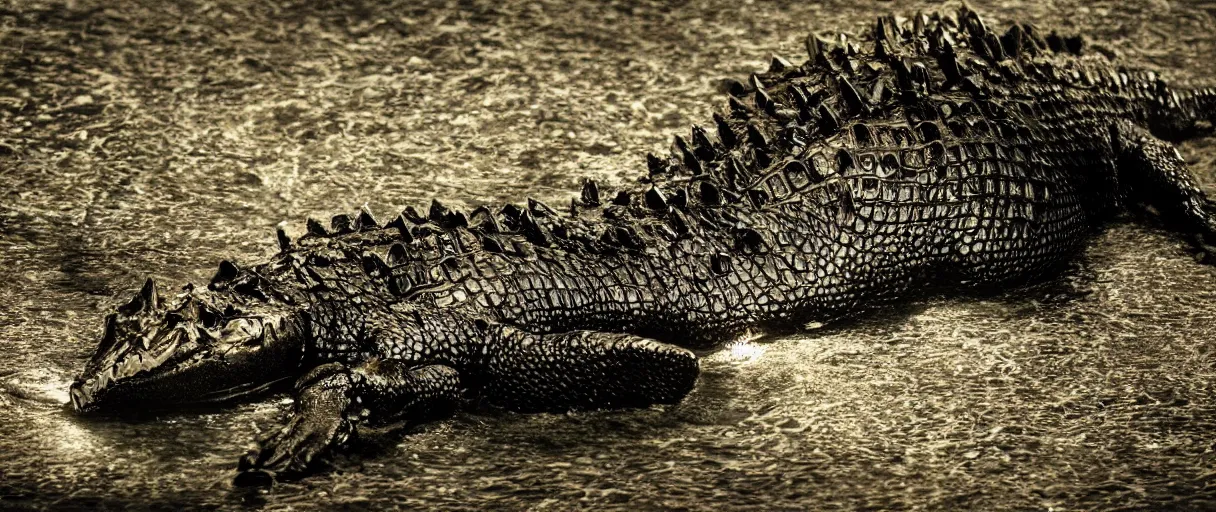 Prompt: ocean monster iron small crocodile dramatic lighting establishing shot extremely high detail foto realistic cinematic lighting post processed