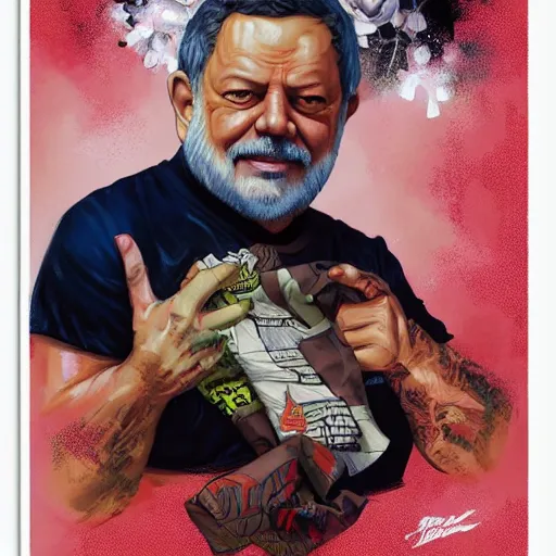 Prompt: Luiz Inácio Lula da Silva with prison clothes running scared from the police by Tristan Eaton Stanley Artgerm and Tom Bagshaw.