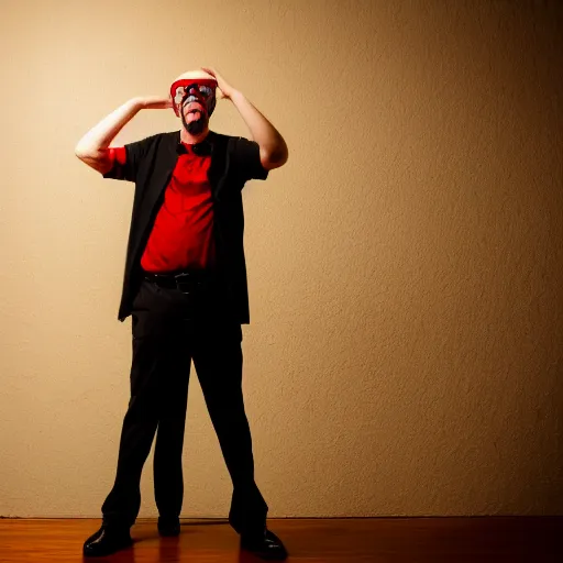 Prompt: Doug Walker Nostalgia Critic is god in heaven, dramatic lighting, photograph, bright f2.8 50mm