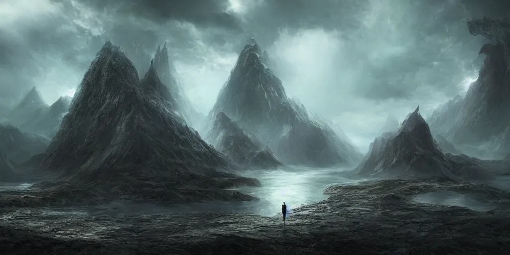 Image similar to dark fantasy world, hyper realistic, sci-fi, landscape, fantasy, nature