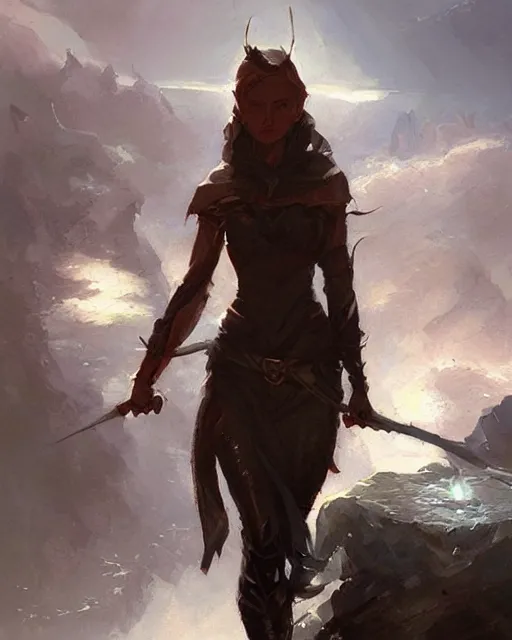 Prompt: An oil painting for an elf woman by Greg Rutkowski