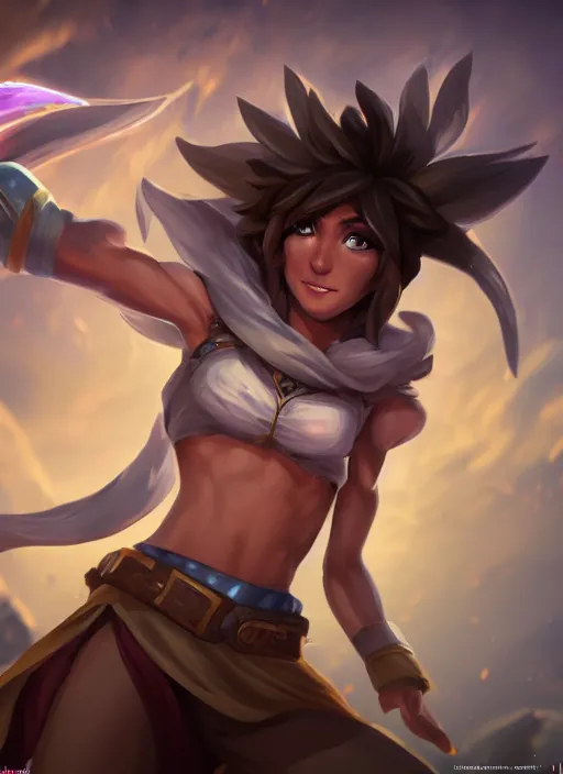 Image similar to taliyah, from league of legends, with abs, aesthetic, cosplay, exhibant au naturel, symmetrical body, hyper detailed, digital art, trending in artstation, cinematic lighting, studio quality, smooth render, unreal engine 5 rendered, octane rendered, art style by klimt and nixeu and ian sprigger and wlop and krenz cushart