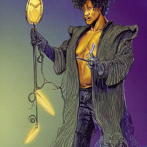 Prompt: highly detailed full body illustration of morpheus the god of dreams with his magical tools, written by neil gaiman