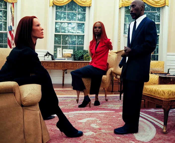 Image similar to Jen Psaki and Tupac Shakur acting fools high on LEAN in the oval office , Photograph By Rineke Dijkstra; by Yoichi Okamoto